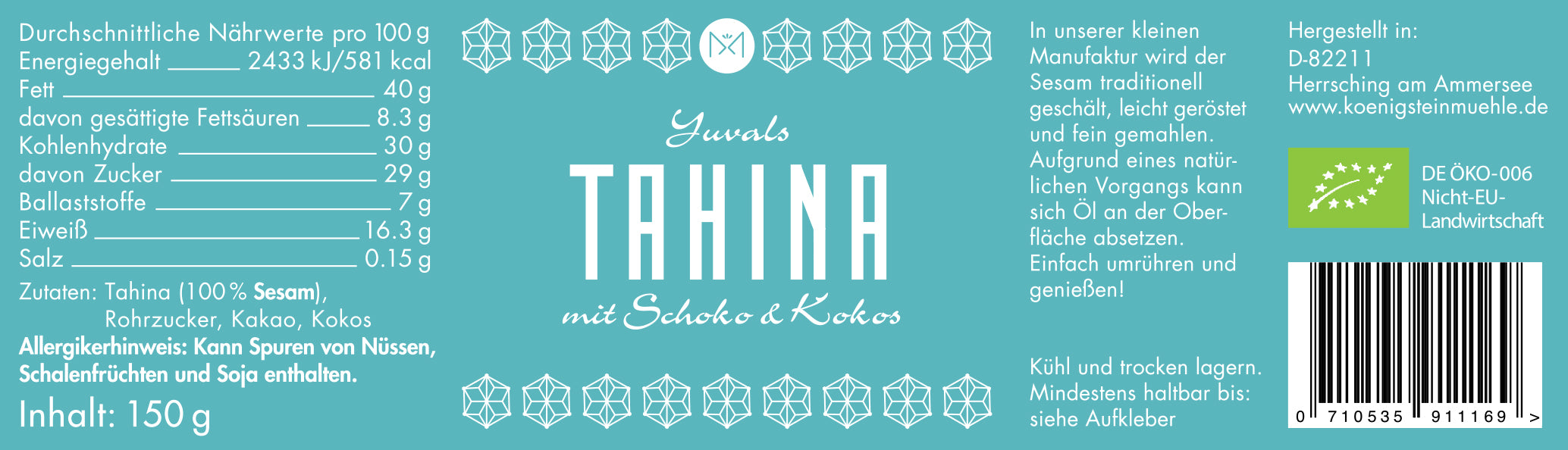 Tahina au chocolat et noix de coco